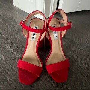 NEW Steve Madden Heeled Sandals Red Strappy Sandal Pumps Ankle Strap Size 6.5